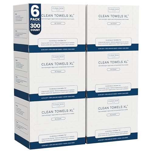 Clean Skin Club Clean Towels XL 100 USDA Biobased Face Towel Disposable Face Towelette Eczema Association Accepted Makeu