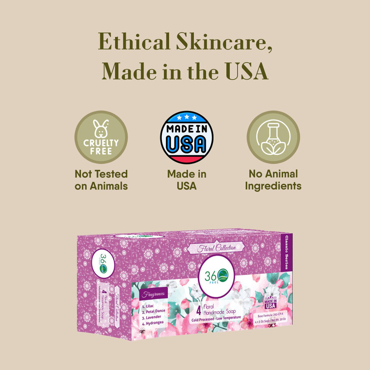360 Feel Floral Bar Soap Set Made in the USA Castile Handmade All Natural Cold Processed Infused with Lavender Lilac Hyd