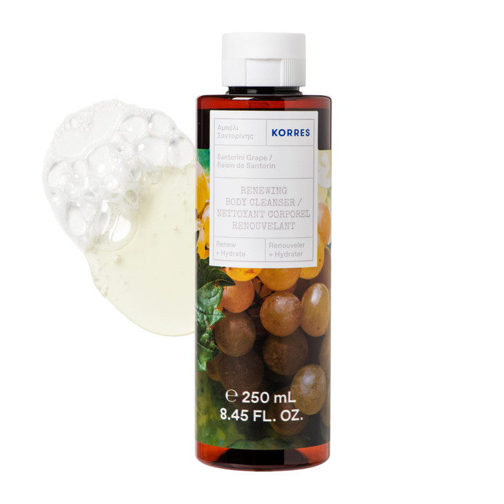 KORRES Renewing Body Cleanser Santorini Grape Foaming Shower Gel for Women Men with Hydrating Greek Botanicals Body Wash