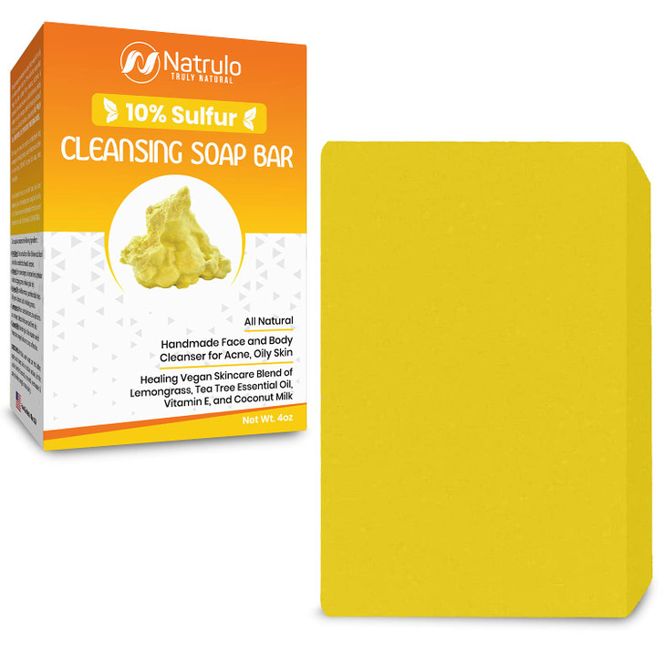 10 Sulfur Soap Cleansing Bar for Face Body All Natural Facial Cleanser for Acne Oily Skin Healing Skincare Blend of Lemo
