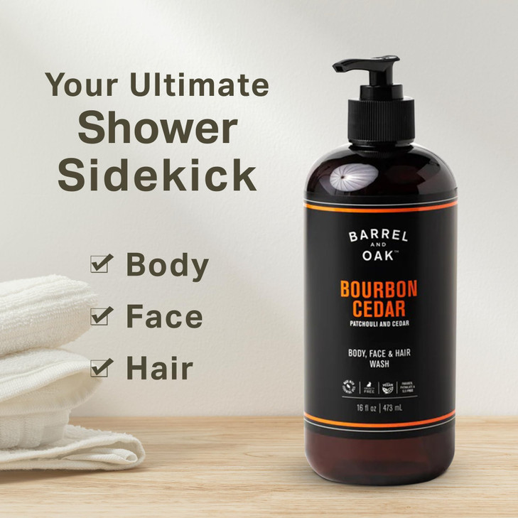 Barrel Oak AllinOne Wash for Face Hair Body Vegan Hydrating Face Shampoo and Body Wash for Men Grooming Kit Gifts for Me