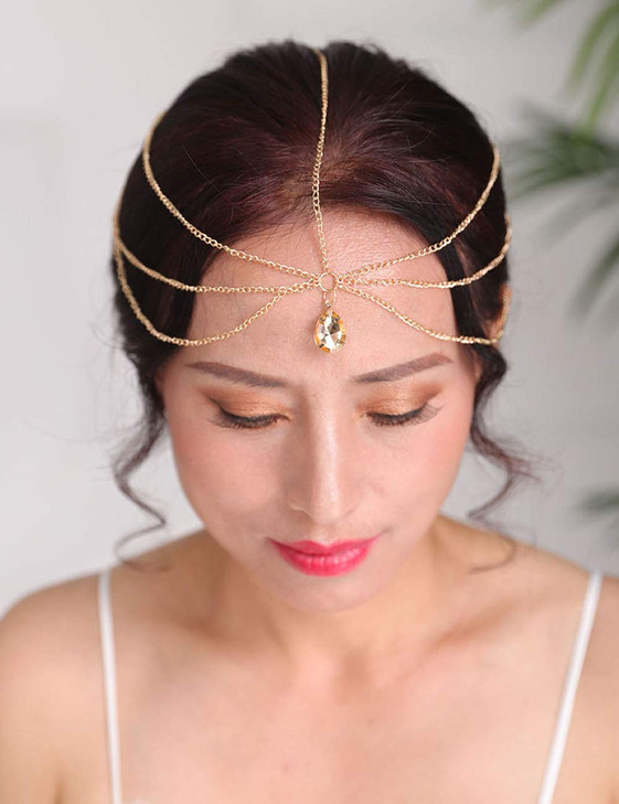 Denifery Bridal Boho Gold Rhinestone Head Chain Bridal Headpiece Bohemian Wedding Hair Accessories online at globaldelivered