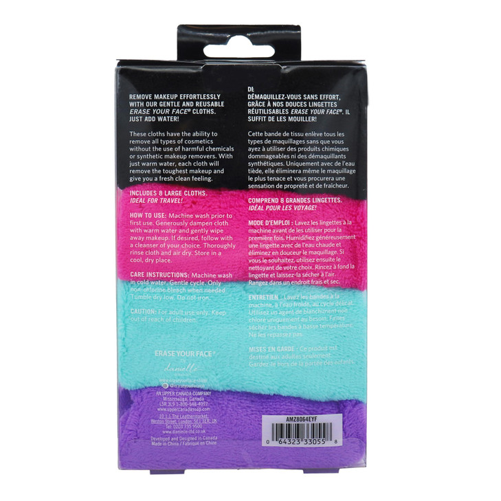ERASE YOUR FACE Makeup Remover Cloths Reusable Microfiber Face Towels to Cleanse Remove Makeup Water Activated DualSided