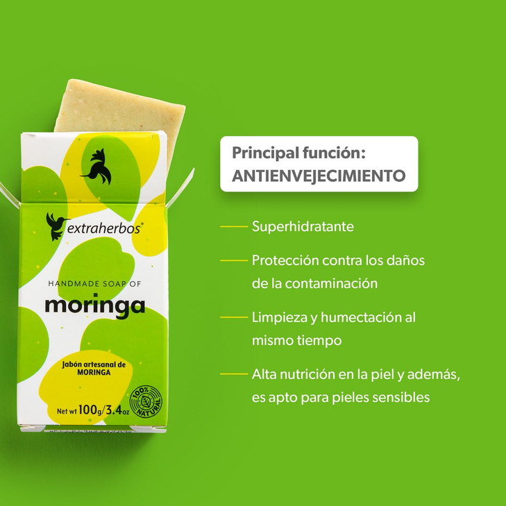 Extraherbos Moringa Soap Bar Mexican Handmade Natural Cleansing Bar with Organic Moringa Leaf Artisanal Beauty Soap for