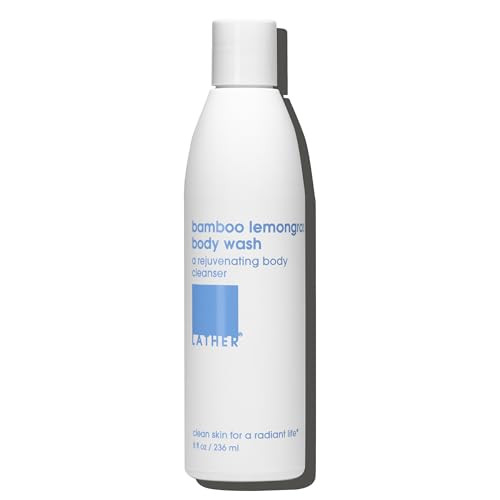 LATHER Bamboo Lemongrass Natural Body Wash 8 fl oz Shower Gel Cleanser Body Soap Essential Oils Green Tea Aloe Vera Jasm