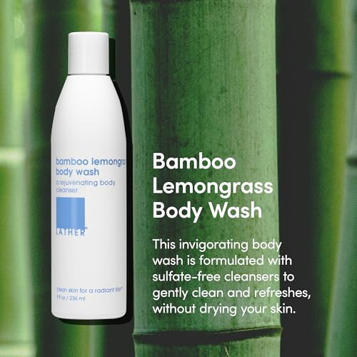 LATHER Bamboo Lemongrass Natural Body Wash 8 fl oz Shower Gel Cleanser Body Soap Essential Oils Green Tea Aloe Vera Jasm
