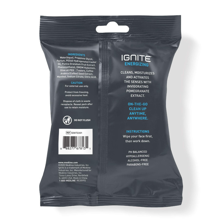 Ignite Mens Body Wet Wipes Extra Thick 8 x 8 Shower Wipes Energizing Scent 10 count