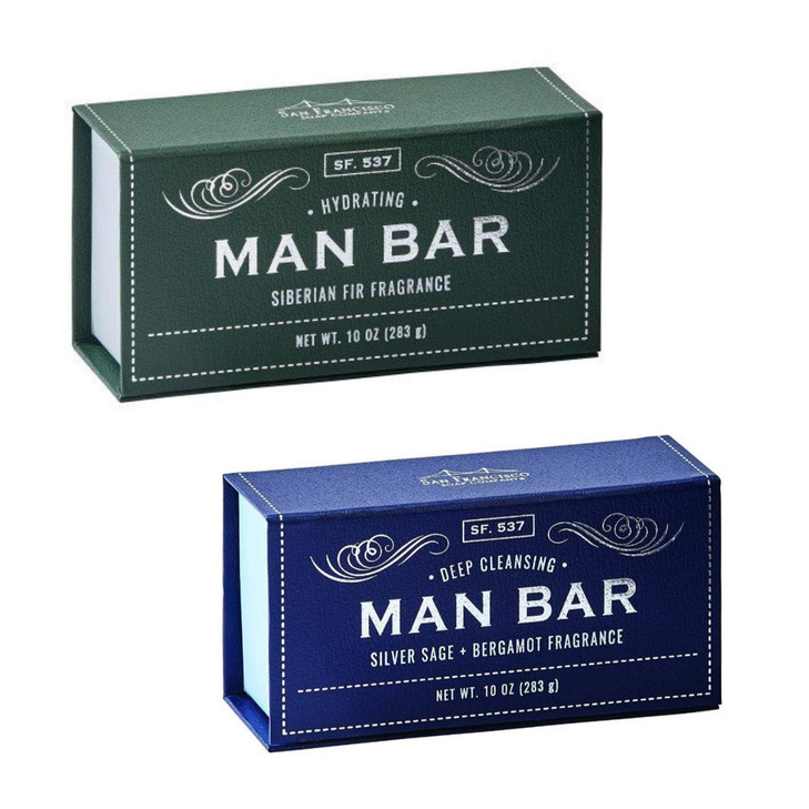 San Francisco Soap Company Man Bar 10 Oz Bar Soap Bundle One Each Siberian Fir and Silver Sage