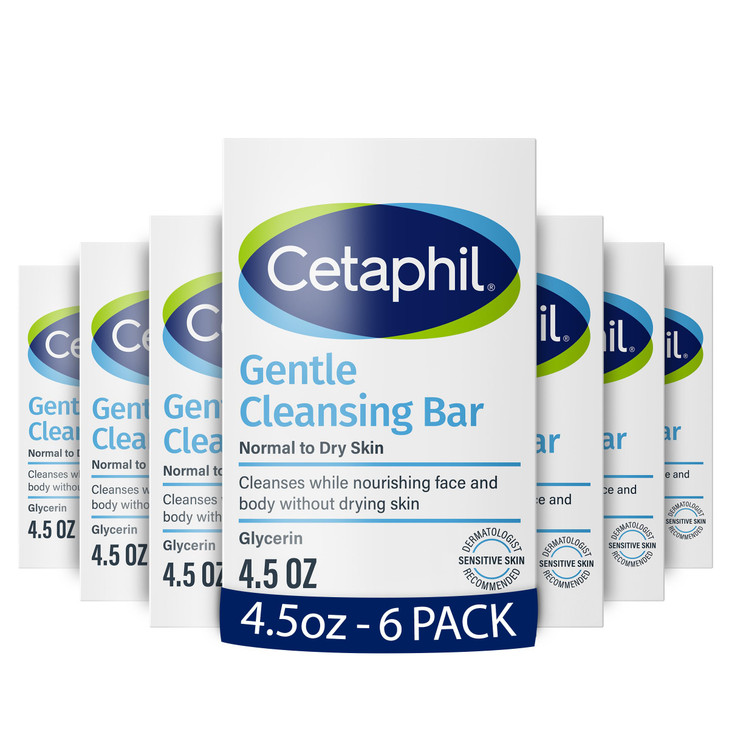 Cetaphil Gentle Cleansing Bar 45 oz Pack of 6 Nourishing Cleansing Bar For Dry Sensitive Skin NonComedogenic