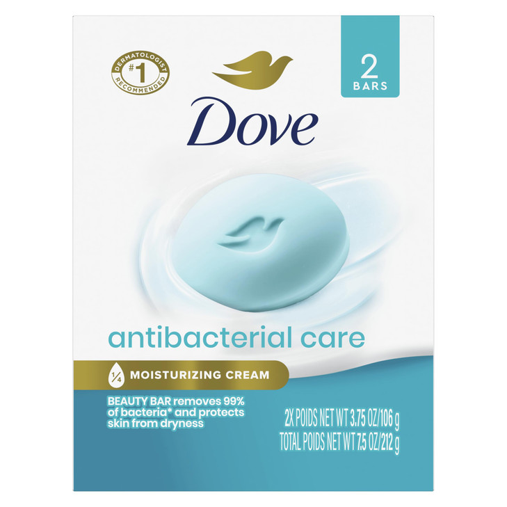 Dove Beauty Bar Soap Antibacterial Care 2 Count For Clean Moisturized Skin Removes Bacteria 375 oz