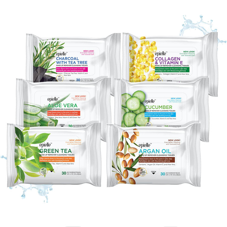 Epielle Makeup Remover Wipes Remove Waterproof Mascara Gentle Daily Facial Cleanser Towelettes with Collagen Tea Tree Al