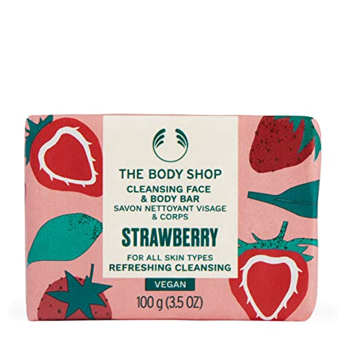 The Body Shop Strawberry Cleansing Face Body Bar Cleanses and Recharges Skin Vegan 35oz