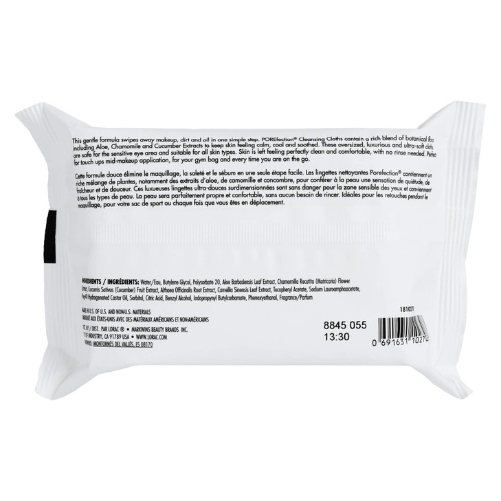 Lorac POREfection Cleansing Wipes Swipes Away Makeup Dirt Oil Gentle Safe for Sensitive Eyes Cruelty Free