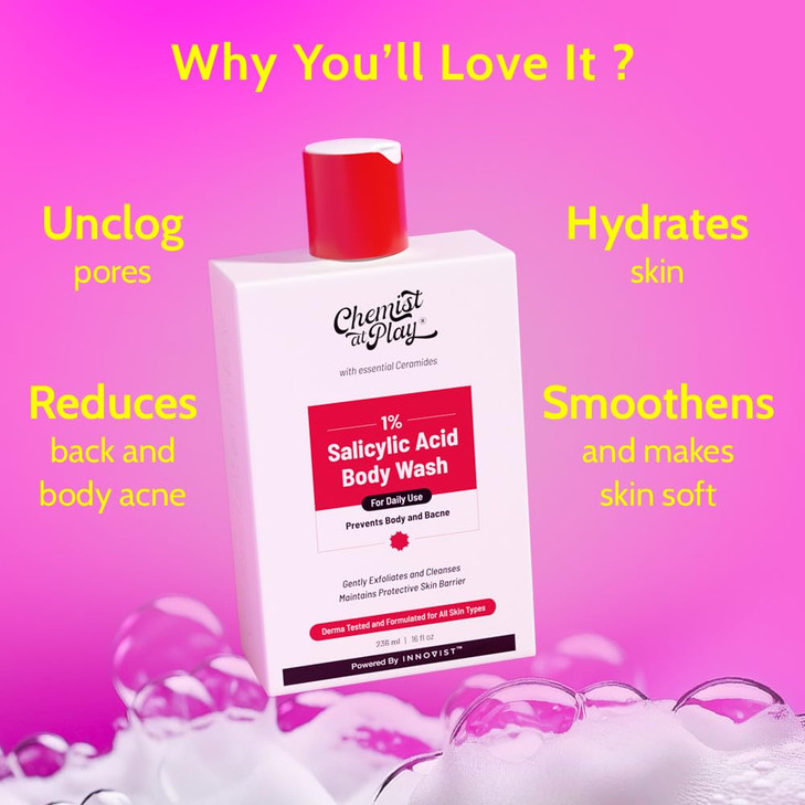 Chemist at Play 1 Salicylic Acid Body Wash Paraben SLS Free Gentle Exfoliating Shower Gel Prevents Body Acne Bumpy Skin