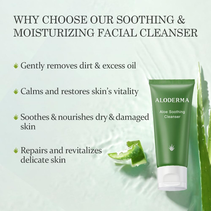 Aloderma Soothing Cleanser for Sensitive Skin Made with 76 Organic Aloe Vera and Allantoin to Calm Gently Cleanse Damage