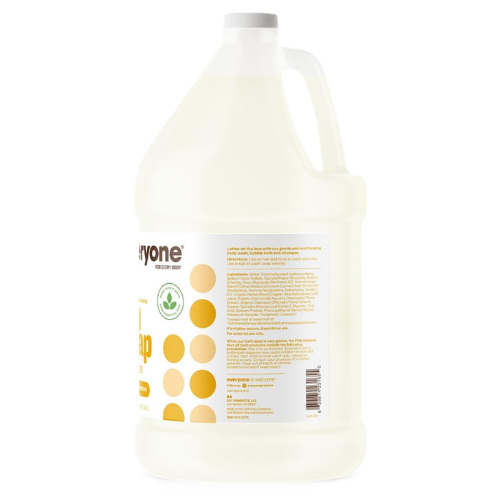 Everyone 3in1 Soap Body Wash Bubble Bath Shampoo 1 Gallon Coconut and Lemon made with Essential Oils for Men and Women