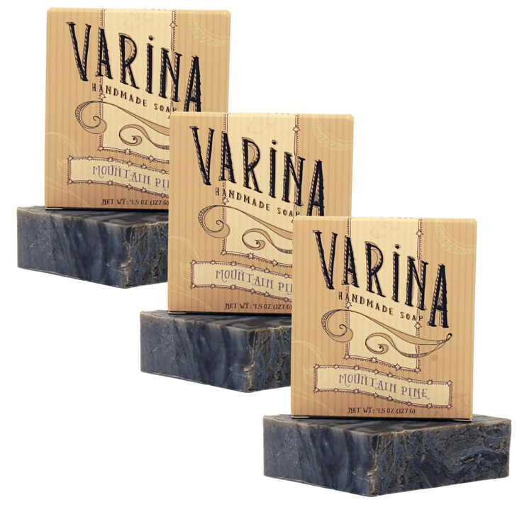 Varina Natural Mountain Pine Bar Soap Gentle Cleansing for Sensitive Skin Fresh 3 Pack
