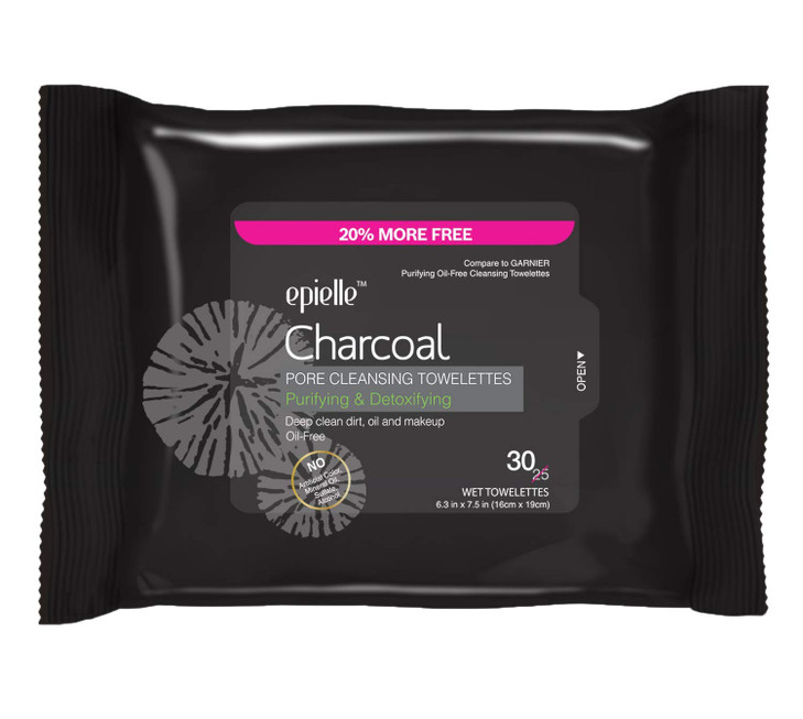 Epielle Charcoal Makeup Remover Wipes Pore Cleaning Facial Cleanser Towelettes Purifying Detoxifying Remove Dirt Oil Wat