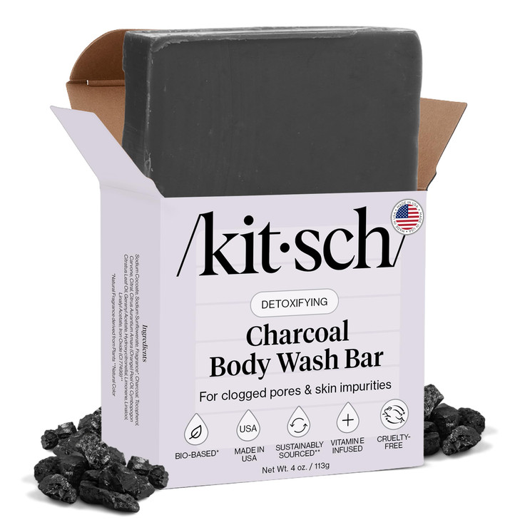 Kitsch Charcoal Soap Body Wash Bar Detoxifying Bar Soap with Activated Charcoal Gently Removes Excess Oil Impurities Cle