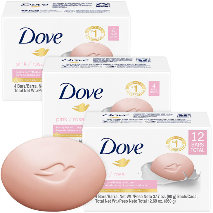 Dove Soap Pink Beauty Bar 3Pack 12 Soap Bars 3in1 Moisturizing Face Body Hand Soap 317 Oz Ea