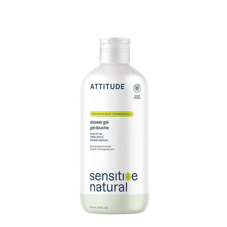 ATTITUDE Body Wash for Sensitive Skin with Oat EWG Verified Dermatologically Tested Vegan Fresh Apple Scent 16 Fl Oz