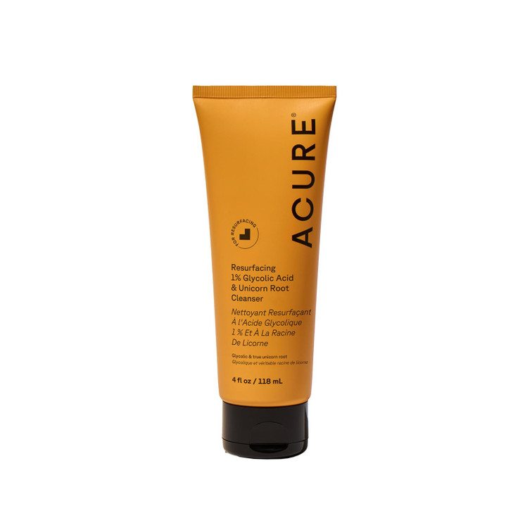 Acure Resurfacing 1 Glycolic Acid Unicorn Root Cleanser Exfoliating Face Wash Glycolic Acid Cleanser for Face Brightenin