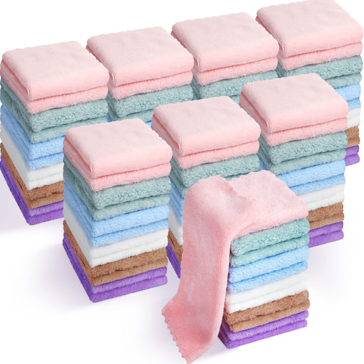 Chumia 96 Pack Baby Washcloths Bulk 10 x 10 Inch Soft Microfiber Coral Fleece Baby Face Towels Absorbent Wash Cloths for