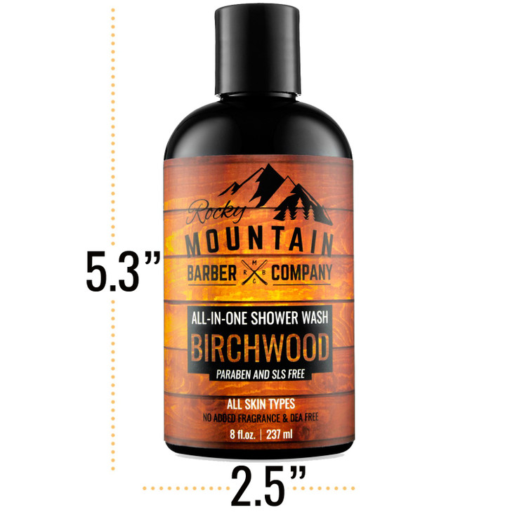 Rocky Mountain Barber Company Birchwood AllInOne Body Wash Shampoo Body Wash Conditioner Face Wash Beard Wash with Essen
