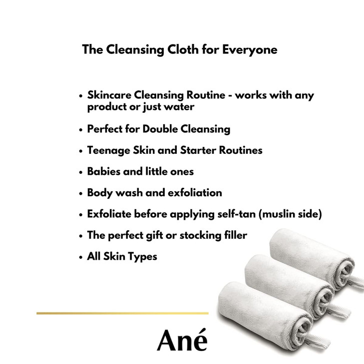 An Makeup Remover 3 Pack Double Sided Muslin Microfibre Face Cleansing Cloths