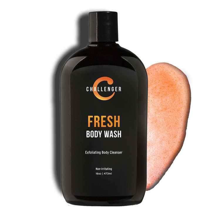 Challenger Mens Fresh Body Wash 16 Ounce Exfoliating Cleanser with Aloe Vitamin E Tea Tree Jojoba Oils Moisturizing Scru