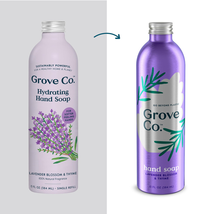 Grove Co Hydrating Gel Hand Soap Refills 2 x 13 Fl Oz 1 x Reusable Glass Soap Dispenser PlasticFree Liquid Refillable St