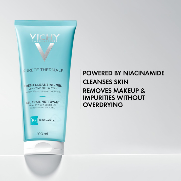 VICHY Puret Thermale Fresh Cleansing Gel Formulated With Glycerin Niacinamide Gentle Gel Cleanser Makeup Remover Removes