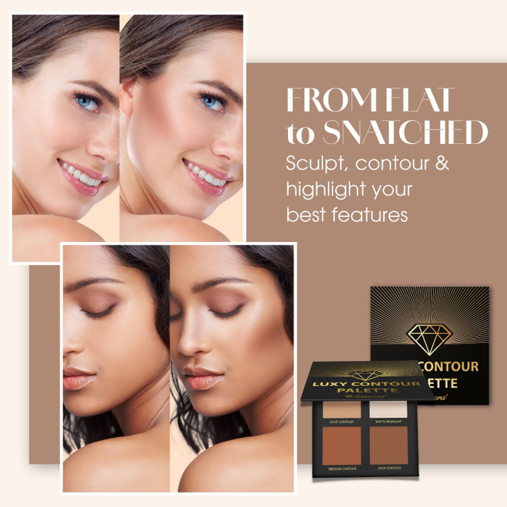 Contour Palette Powder Contour Kit - Contouring Makeup Palette With Mirror - 4 Highly Pigmented Matte Colors For Contouring And Highlighting - Vegan,