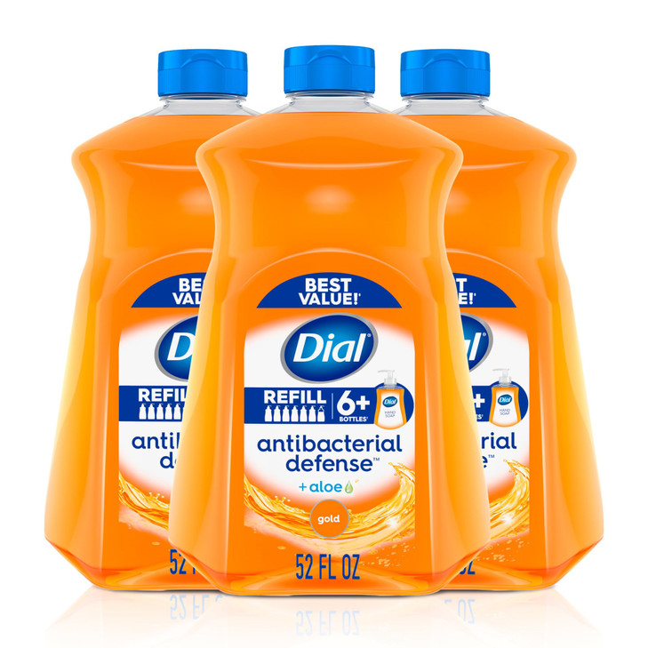 Dial Antibacterial Defense Liquid Hand Soap Aloe Gold Scent 52 Fl Oz Hand Soap Refill 3 Count DermatologistTested Gentle