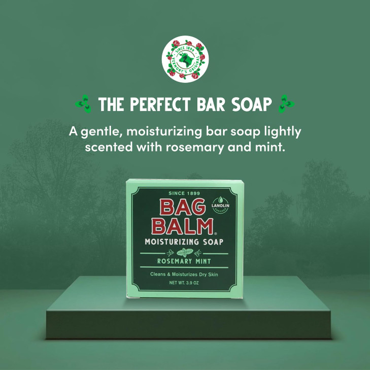 Bag Balm Moisturizing Bar Soap Gentle Soap for Dry Skin with Lanolin Hand Body Cleansing Balm Rosemary Mint Scented Sens