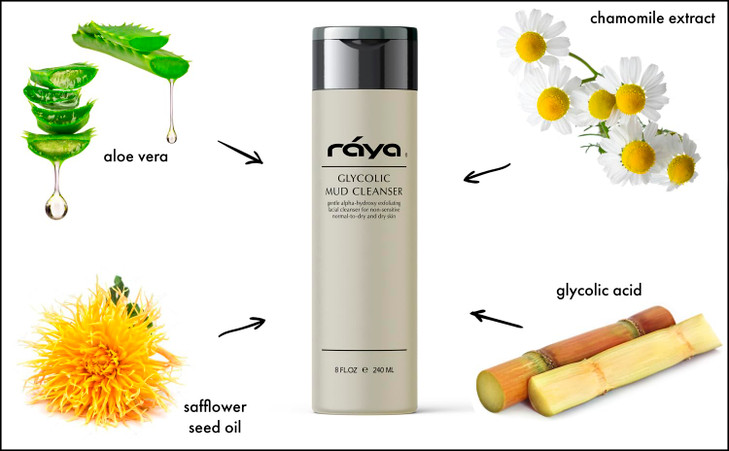 Raya Glycolic Mud Facial Cleanser with AHA 8 oz G103 Exfoliating pH Balanced Facial Cleansing Fluid for Non Sensitive Dr