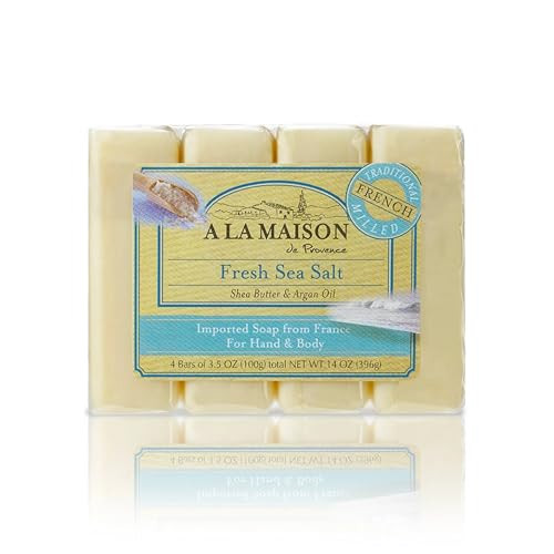 A LA MAISON Fresh Sea Salt Bar Soap Triple French Milled Natural Moisturizing Hand Soap Bar 4 Bars of Soap 35oz