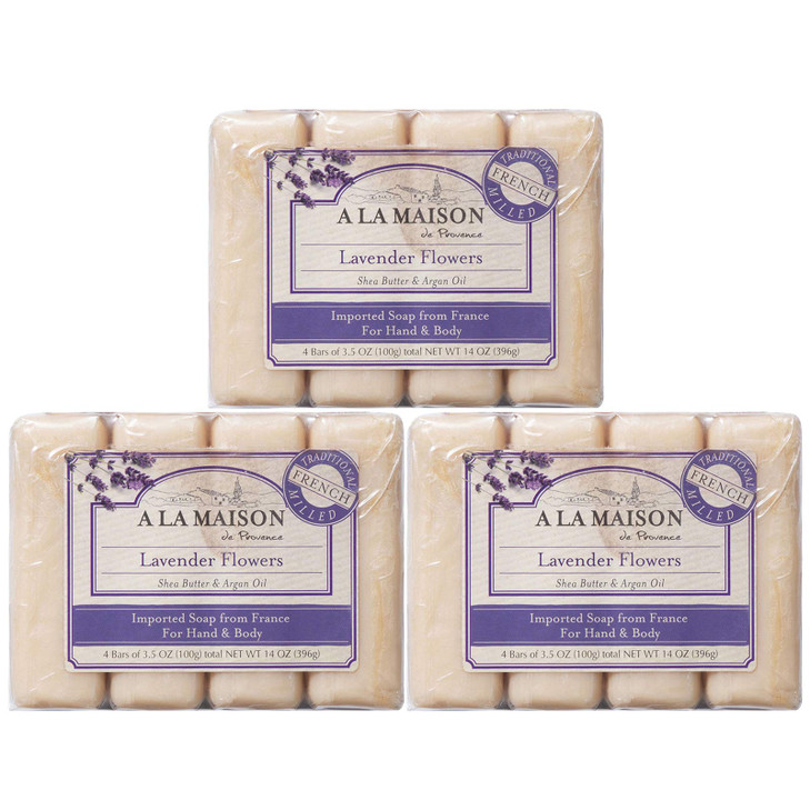 A LA MAISON Lavender Aloe Bar Soap Triple French Milled Natural Moisturizing Hand Soap Bar 4 Bars of Soap 35 oz