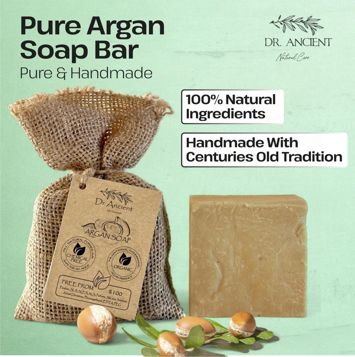 DrAncient Argan Soap Bar Organic Soap Bars Handcrafted the Traditional Way Natural ChemicalFree Vegan Used for Face Wash