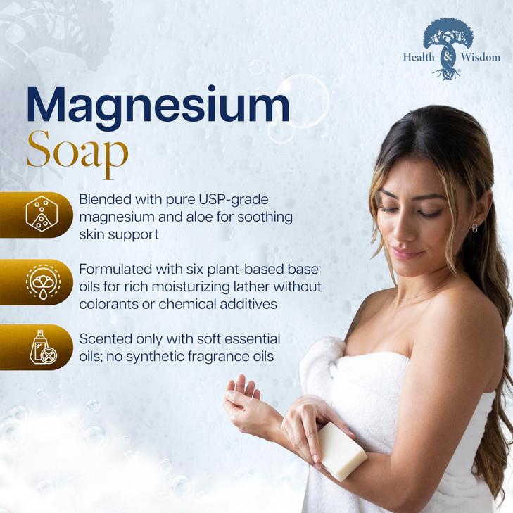 Health Wisdom Magnesium Bar Soap Moisturizing Body Soap Made with Aloe Nourishing Plant Oils and Essential Oils Gentle C