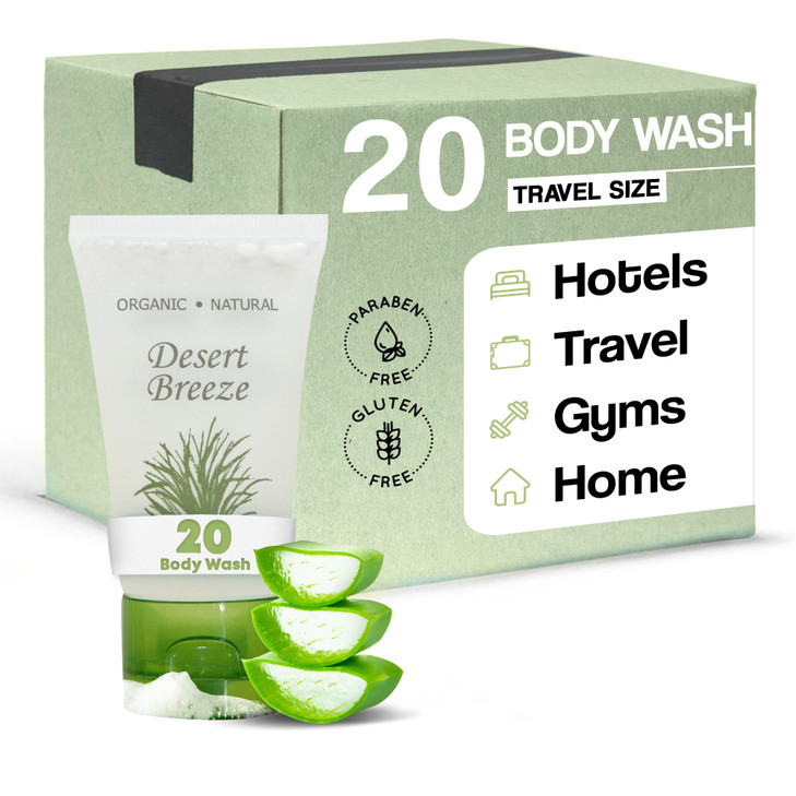 Travel Size Hotel Body Wash 20 Count 1 oz Bottles Guest Amenities for Vacation Rentals and Short Term Rentals Paraben Fr