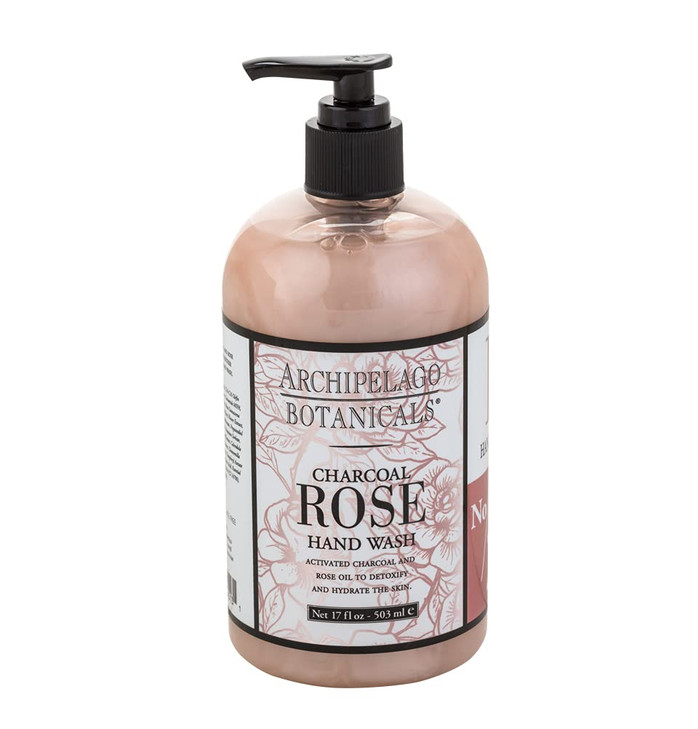 Archipelago Botanicals Charcoal Rose Liquid Hand Soap Moisturizing Daily Hand Wash with Soap Pump Kitchen or Bathroom Ha