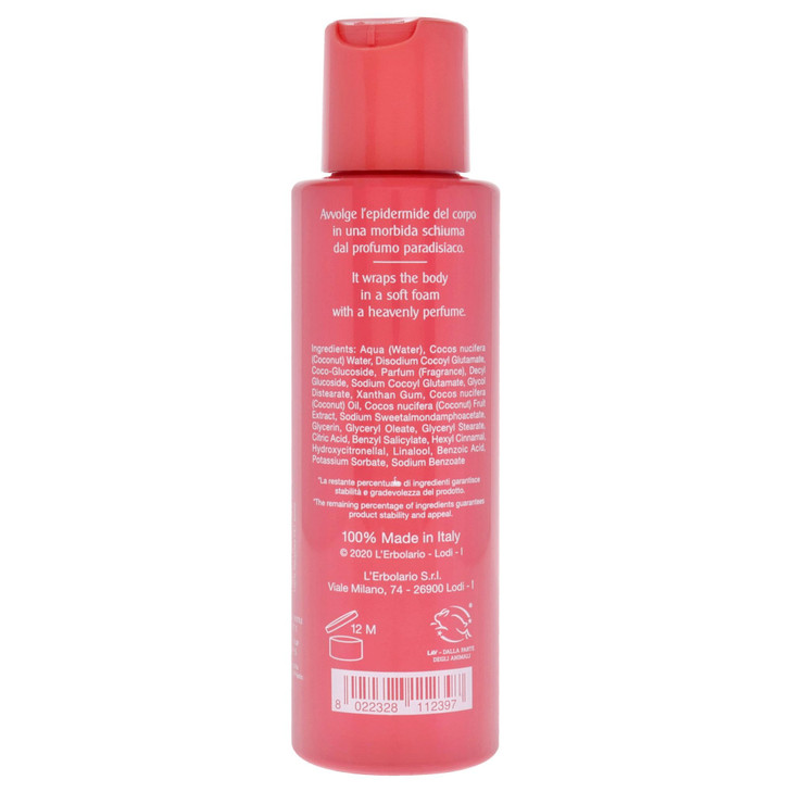LErbolario Coconut Bath Cream Coconut Body Wash with Hydrating Glycerine Nourishing and Balancing Skin Care Paraben and