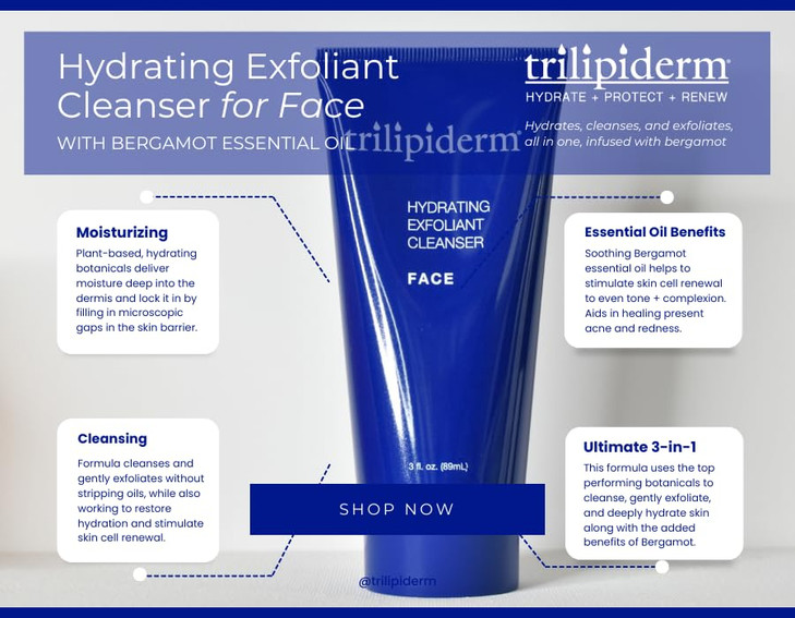 Trilipiderm Hydrating Exfoliant Cleanser 3in1 Face Cleanser Scrub Hydrator FragranceFree Daily Facial Cleanser Travel Si