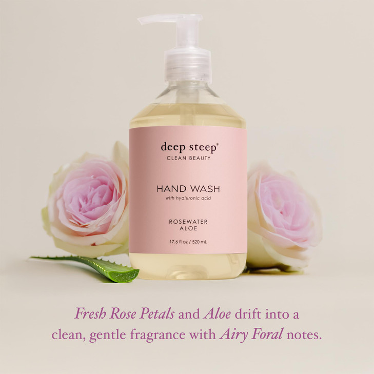 Deep Steep Liquid Hand Wash Rosewater Aloe 176 oz Moisturizing Cleanser with Olive Oil Aloe Vera Glycerin Hyaluronic Aci