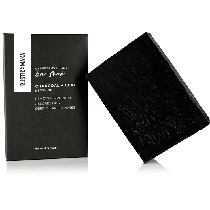 Rustic Maka Deep Cleansing Charcoal Clay Soap Bar Activated Charcoal Face Body Soap for AcneProne Oily and Sensitive Ski