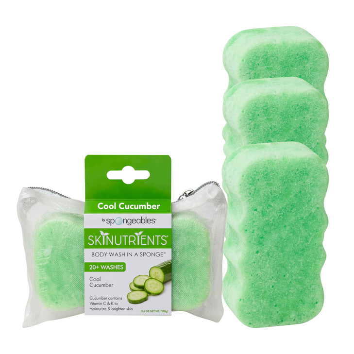 Spongeables Body Wash in a 20 Wash Sponge Cool Cucumber 3 Count
