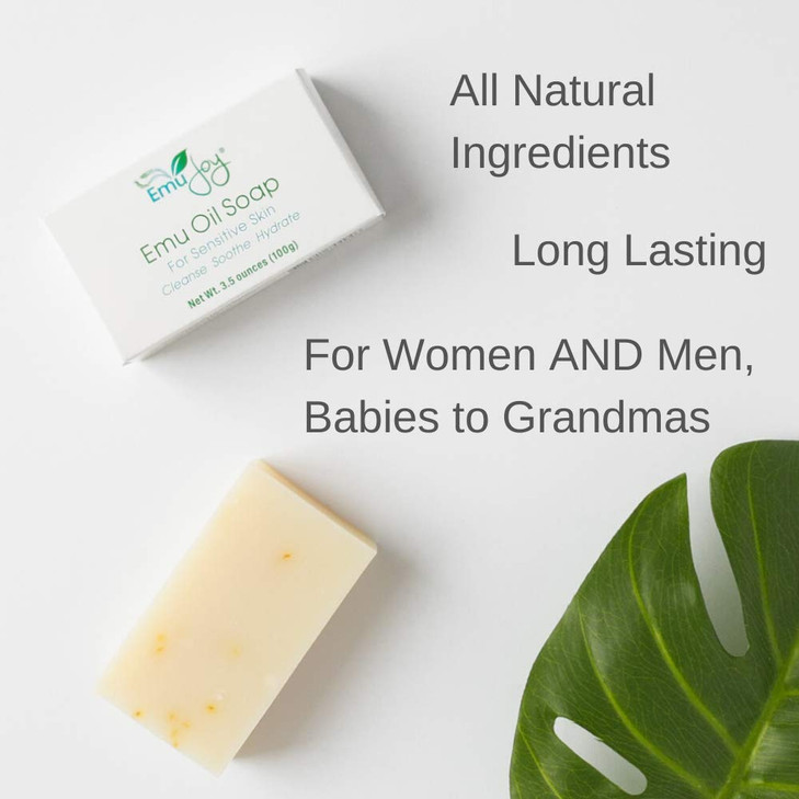 Emu Oil Soap for Sensitive Skin Stocking Stuffer for Women Gentle Cleanser for Dry Irritated Skin Due to Eczema Psoriasi