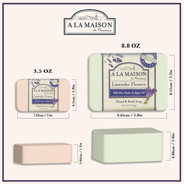 A LA MAISON Lavender Flower Bar Soap Triple French Milled Natural Moisturizing Hand Soap Bar 3 Bars of Soap 88 oz