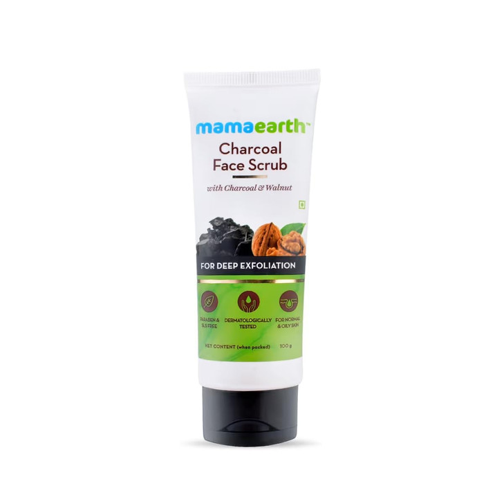 Mamaearth Charcoal Face Scrub with Walnut | Deeply Nourishes Skin | Cleanses Dirt & Excess Oil | for Normal & Oily Skin | 3.53 Oz (100gm) online at globaldelivered